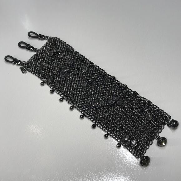 ABS by Allen Schwartz Chainmail Mesh Woven Chain Bracelet Bezel Set Rhinestones - Picture 11 of 16